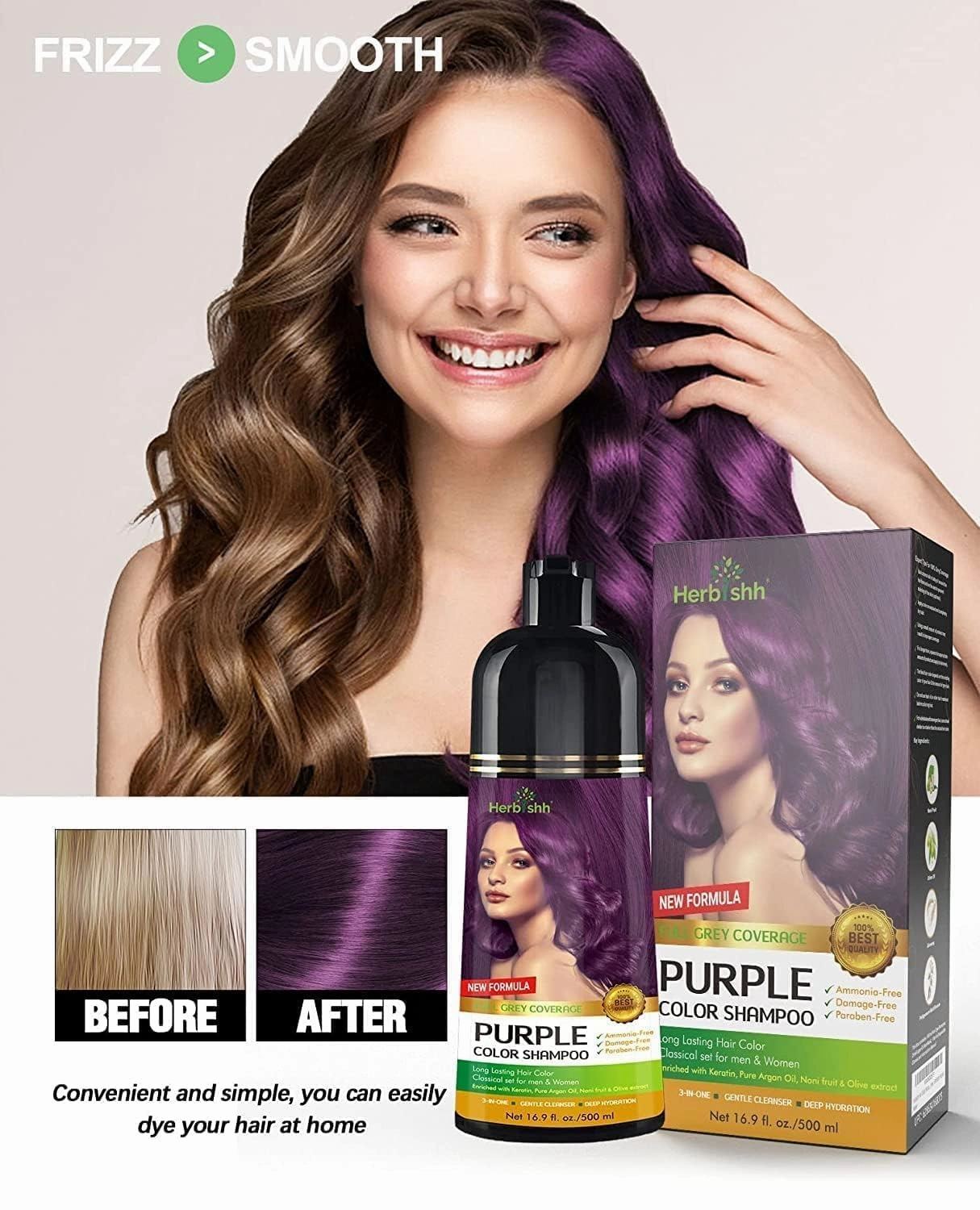 Combo Pack - Herbishh Purple Dye Shampoo for Gray Hair   Argan Intense Hair Mask - Long-lasting Color - Stimulates Dry, Frizzy Hair - 500 Ml