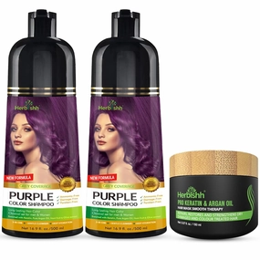 Combo Pack - Herbishh Purple Dye Shampoo for Gray Hair   Argan Intense Hair Mask - Long-lasting Color - Stimulates Dry, Frizzy Hair - 500 Ml