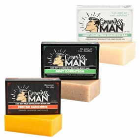 Combo Packs - Solid Soap & Shampoo Bars Rich Lather with Natural Oils & Gentle Scrub for Men - Plastic Free & Eco-Friendly, Natural & Organic Deep Clean (Wake Up 3-Pack)