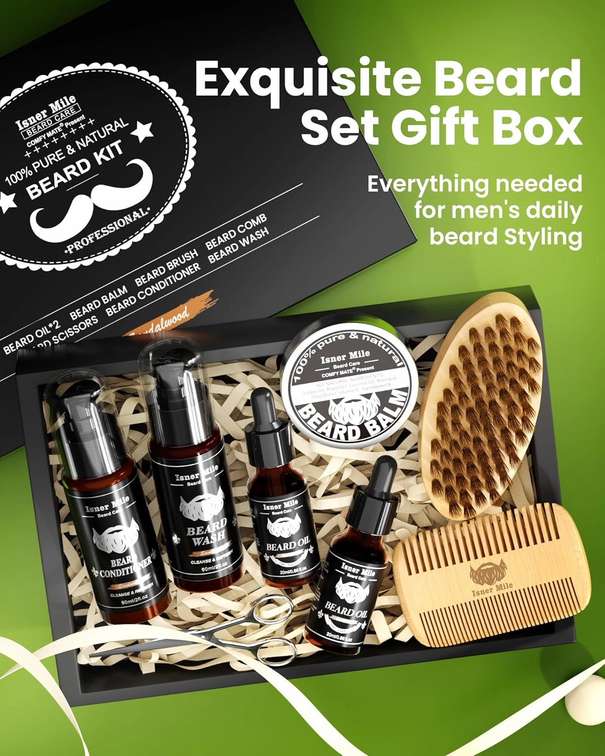 Comfy Mate Beard Kit for Men Beard Care Grooming Kit with Shampoo & Conditioner, Beard Oil, Balm, Brush, Comb & Scissors, Father's Day, Christmas & Birthday Gifts for Men Stocking Stuffers for Him
