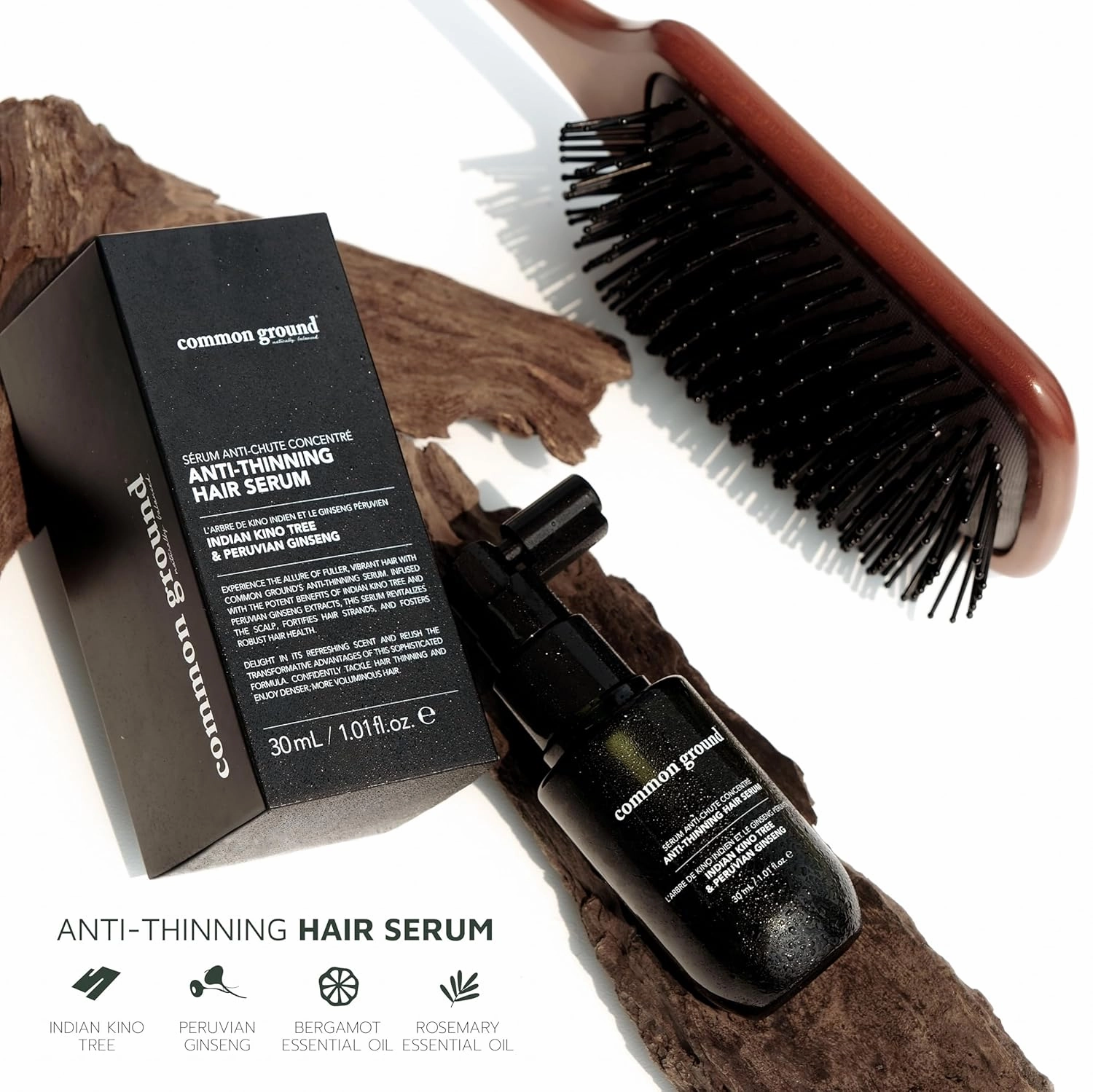Common Ground Natural Concentrated Anti-Thinning Hair Serum, Sulphate, Paraben & Cruelty Free, Organic, Vegan, Plant-Based, Kino Tree & Ginseng DHT Blockers, for All Hair Types, Men & Women