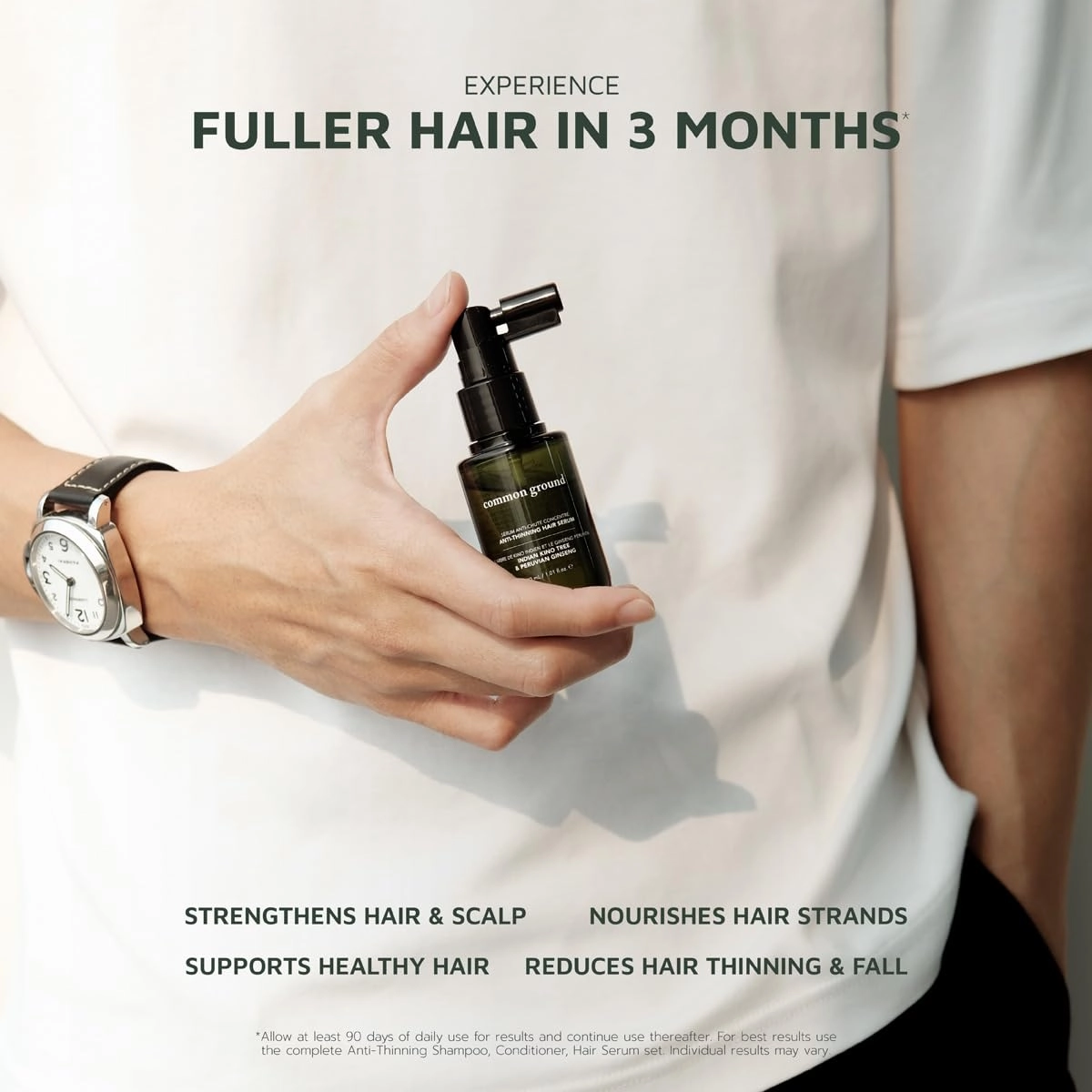 Common Ground Natural Concentrated Anti-Thinning Hair Serum, Sulphate, Paraben & Cruelty Free, Organic, Vegan, Plant-Based, Kino Tree & Ginseng DHT Blockers, for All Hair Types, Men & Women