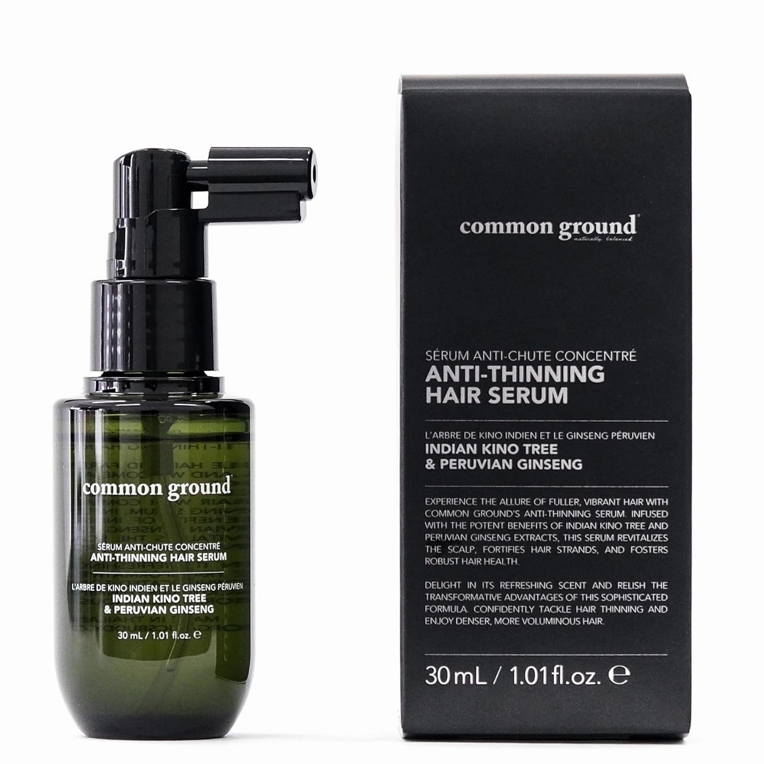 Common Ground Natural Concentrated Anti-Thinning Hair Serum, Sulphate, Paraben & Cruelty Free, Organic, Vegan, Plant-Based, Kino Tree & Ginseng DHT Blockers, for All Hair Types, Men & Women