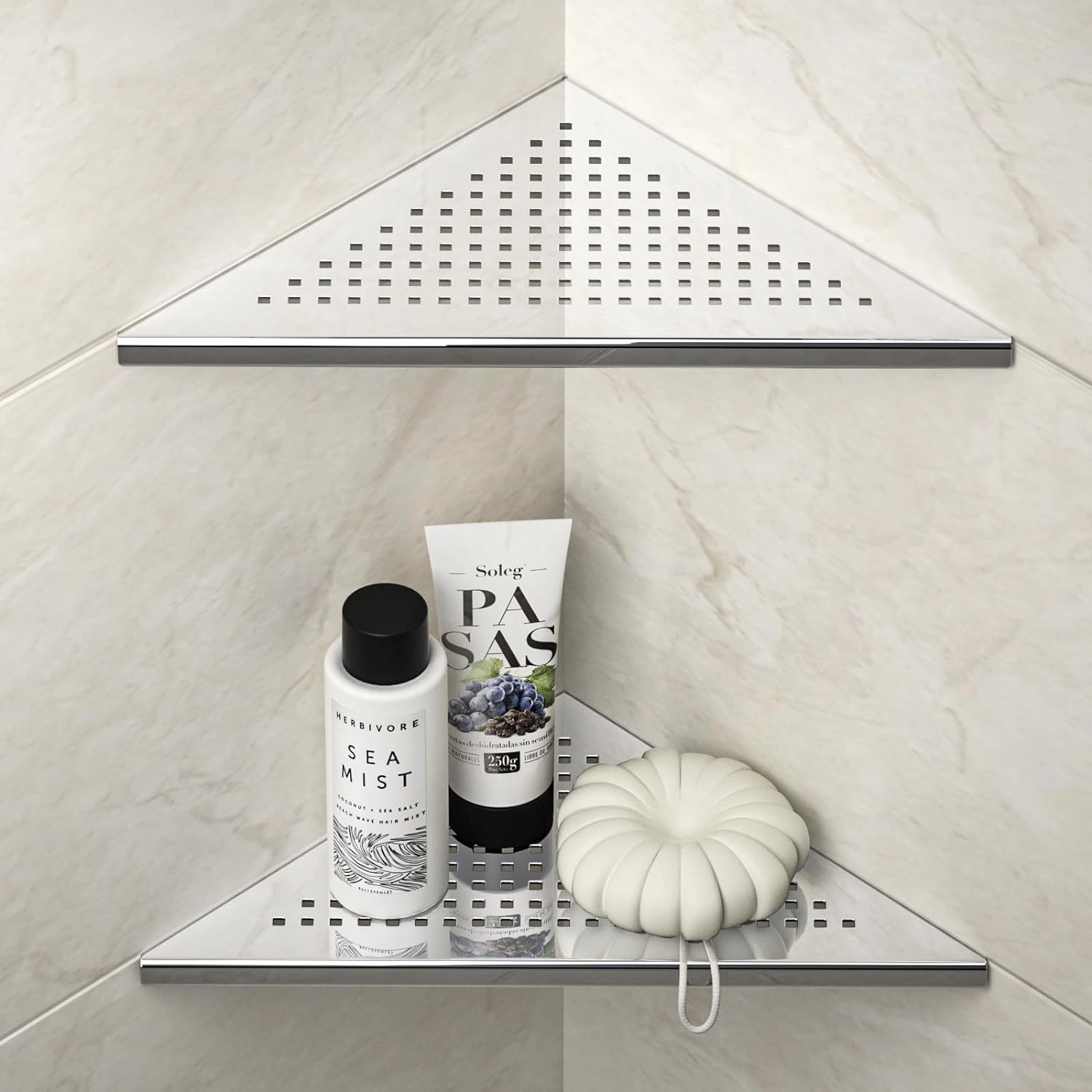 Corner Shower Shelf, 10" Polished 304 Stainless Steel Recessed Shelves for Bathroom, Grout in Shelf Racks for Tiled Wall, 2 Pack, No Drilling Needed