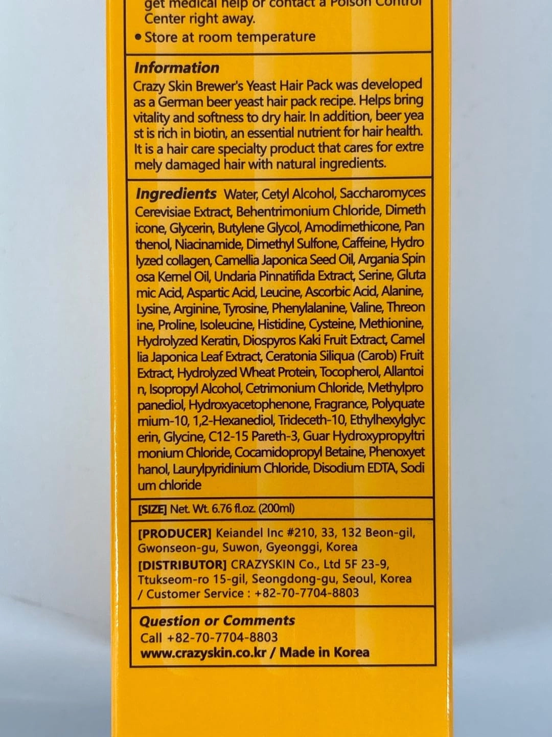 CRAZY SKIN Beer Yeast Hair Treatment Mask - pH5.5 Protein, Keratin, Argan/Camellia Oil, Collagen for Repair and Color Treated Hair 13.5oz(400ml)