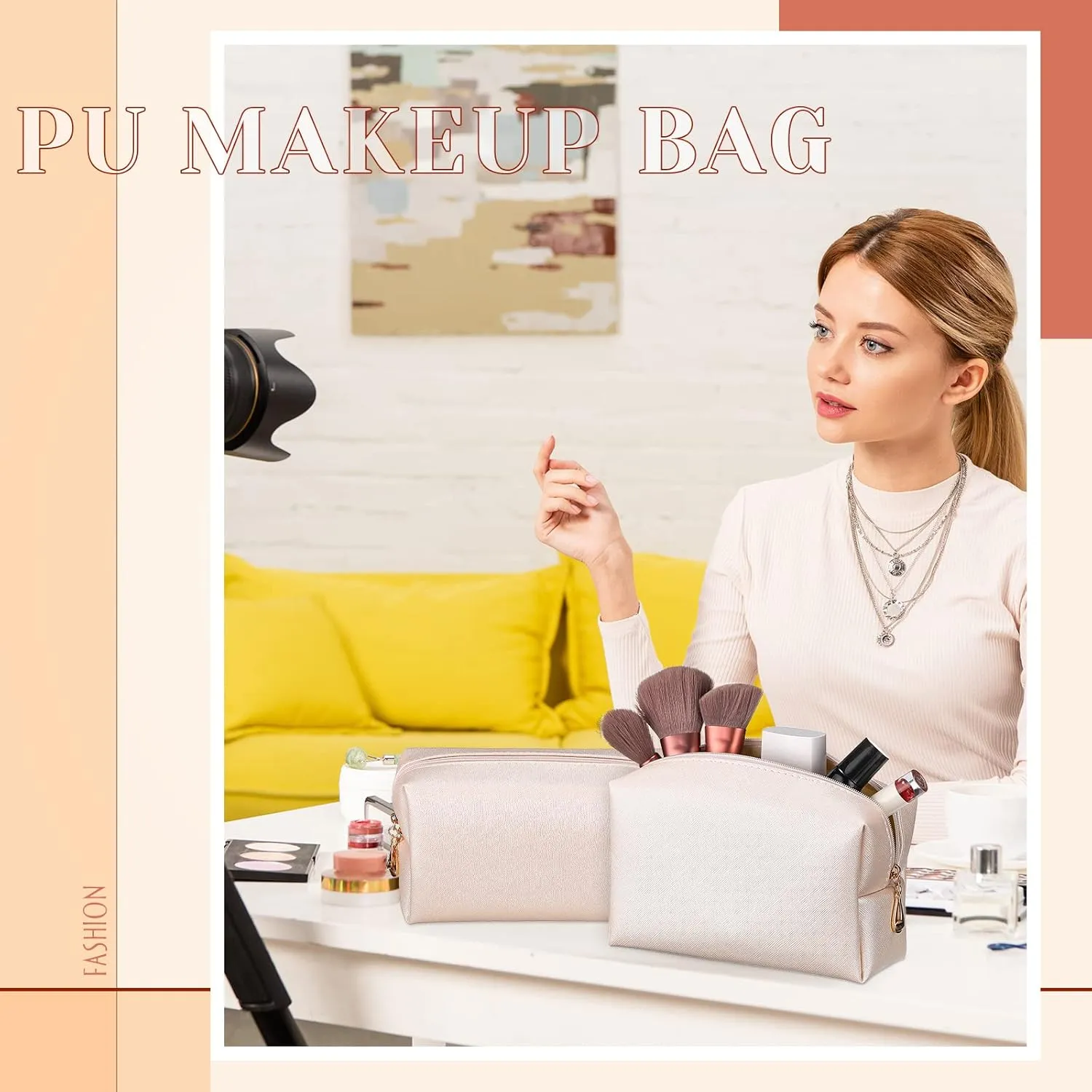 Cunno 20 Pcs Preppy Makeup Bags PU Leather Cosmetic Pouch with Zipper Waterproof Make up Bags Toiletry Beauty Container for Women Bridal Shower Favors End of the Year Teacher Gifts(Golden)