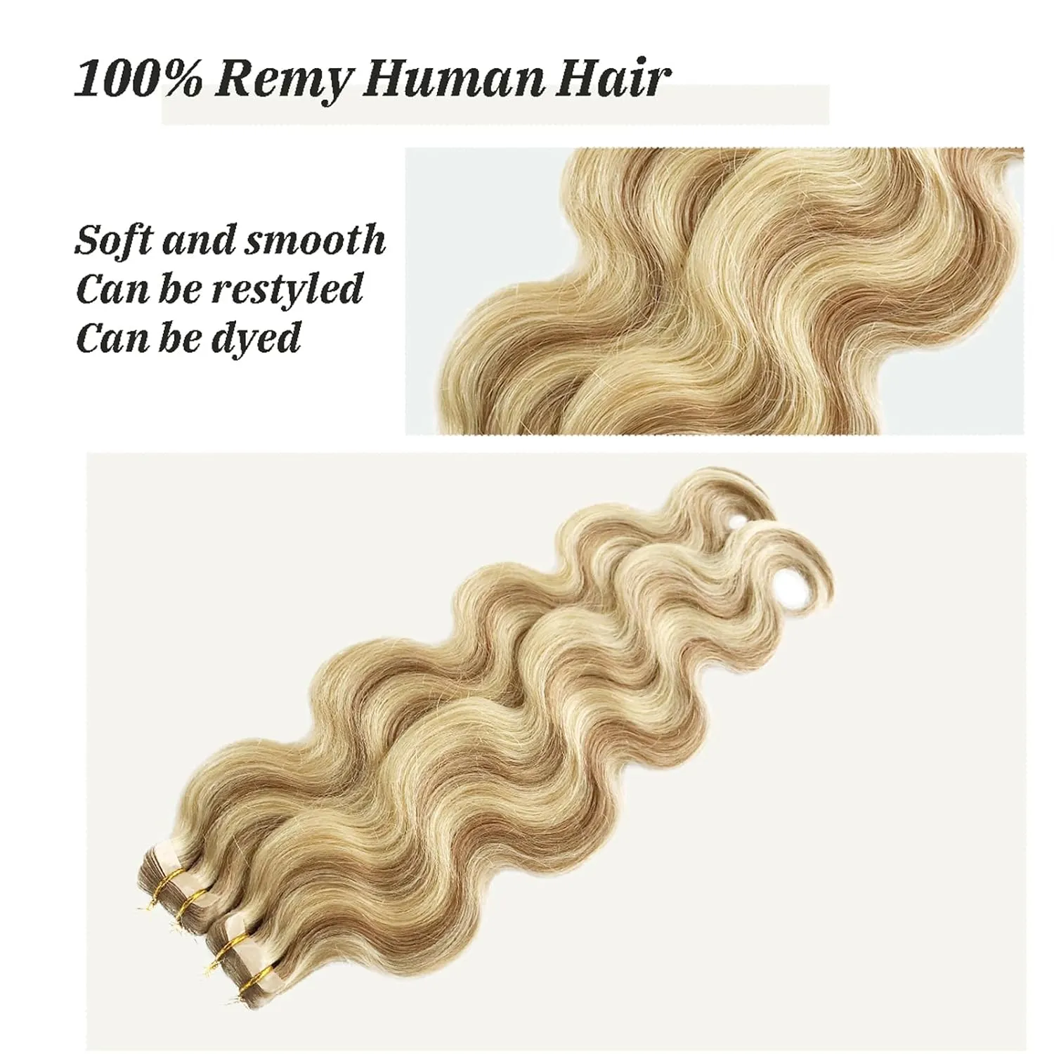 Curly Tape in Extensions Brown and Blonde Highlights Tape Hair Extensions Human Hair 16 Inch Body Wave 30grams 20pcs Short Blond Highlighted Fine Remy Hair