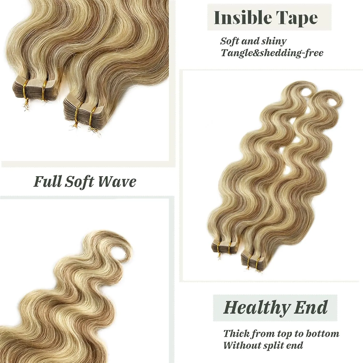 Curly Tape in Extensions Brown and Blonde Highlights Tape Hair Extensions Human Hair 16 Inch Body Wave 30grams 20pcs Short Blond Highlighted Fine Remy Hair