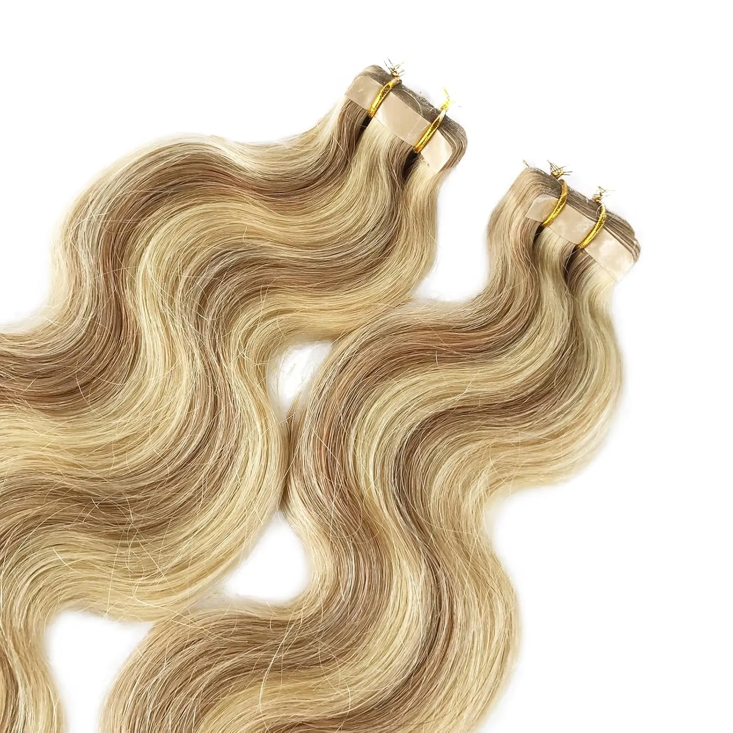 Curly Tape in Extensions Brown and Blonde Highlights Tape Hair Extensions Human Hair 16 Inch Body Wave 30grams 20pcs Short Blond Highlighted Fine Remy Hair