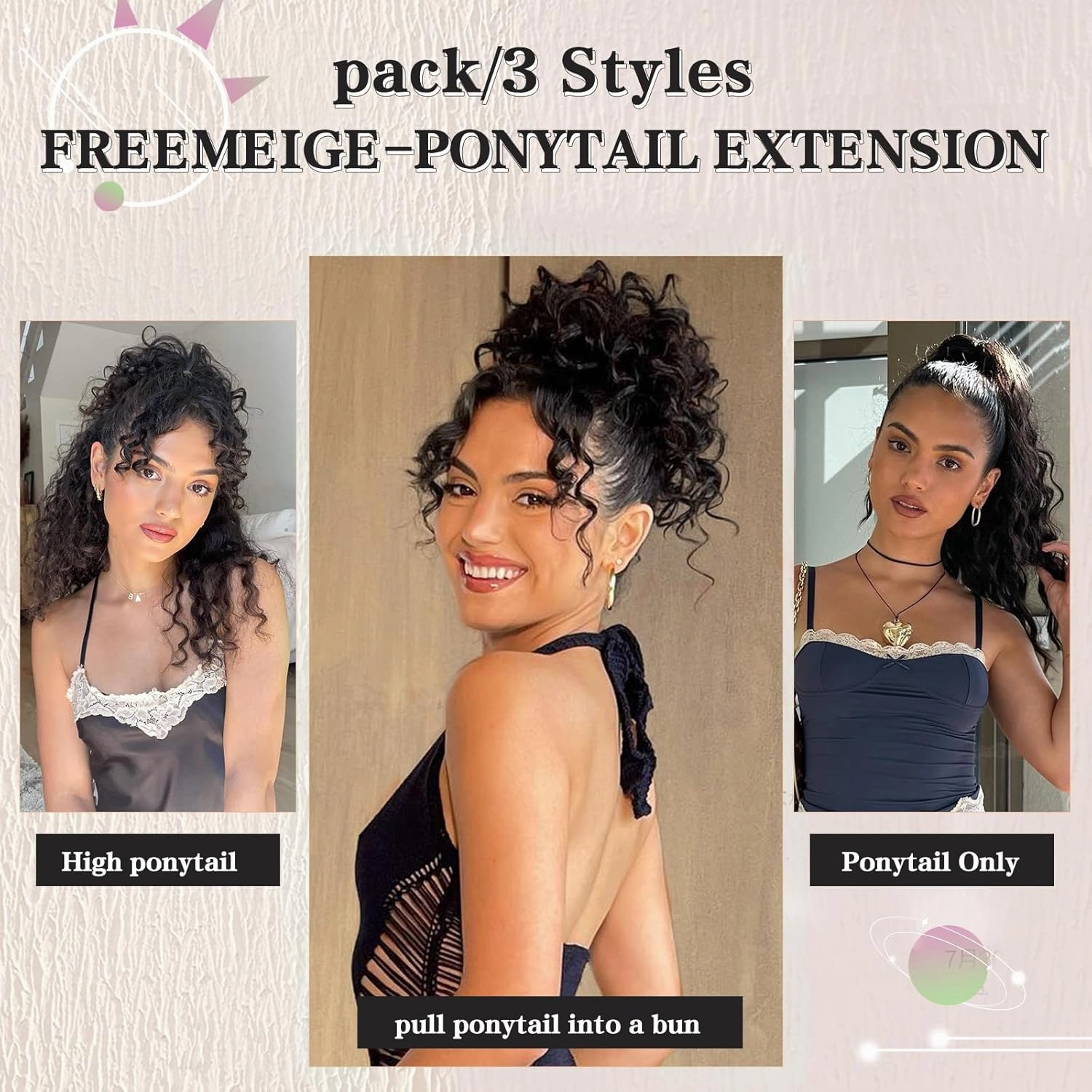 Curly Ponytail Extension Drawstring Ponytail for Women Natural Black Mixed Medium Auburn Curly Clip in Hair Extensions 16 Inch Ponytail Extension Synthetic Hairpiece for Daily Party