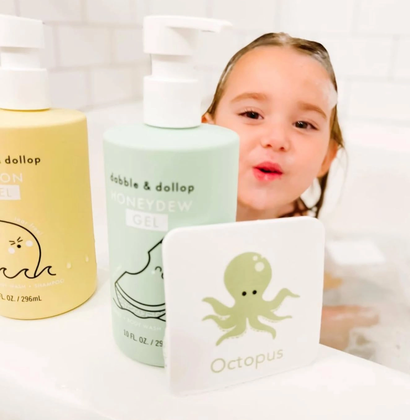 Dabble & Dollop Honeydew Melon Body Wash & Shampoo - 3 in 1 Natural Bubble Bath for Kids, USA-Made, Paraben & Sulfate Free, Vegan, Gluten-Free, Tear-Free (10oz, Pack of 2)