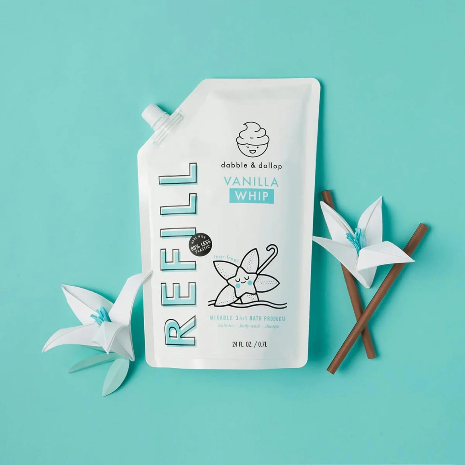 Dabble & Dollop Vanilla Body Wash Refill - Foaming Bubble Bath, All Natural Fragrances, Dermatologist Tested, Certified Tear-Free, Non-Irritating, Hypoallergenic, pH Balanced, Leaping Bunny (24oz)
