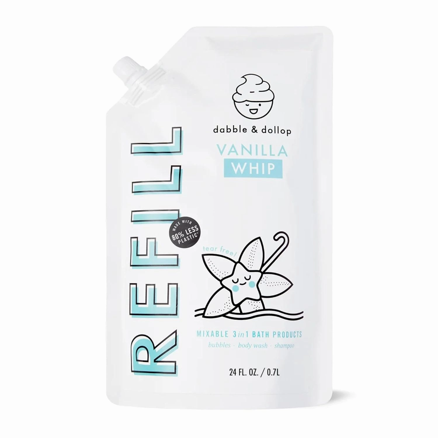 Dabble & Dollop Vanilla Body Wash Refill - Foaming Bubble Bath, All Natural Fragrances, Dermatologist Tested, Certified Tear-Free, Non-Irritating, Hypoallergenic, pH Balanced, Leaping Bunny (24oz)