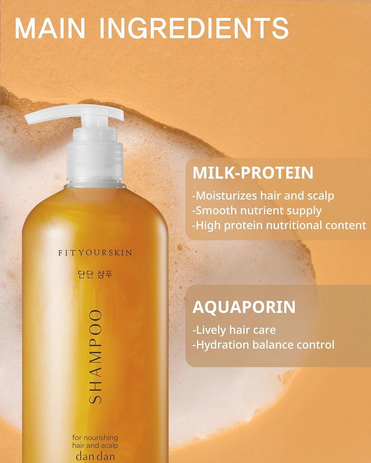 DAN DAN Nourishing Hair Shampoo - pH 5.5 Keratin & Protein Perfumed Shampoo for Frizz Control, Moisturizing, Thicker Hair - Citrus & Honey Scent - Paraben Free - 17 fl.oz