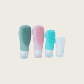DanArt Refillable Silicone Travel Bottles with Facial Brush. TSA Approved.