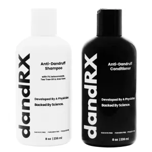dandRX Anti Dandruff Shampoo and Conditioner with 1% Ketoconazole   Aloe Vera   Tea Tree Oil, Physician Founded for Itchy Scalp,Eliminates Flakes & Fights Dandruff,Color Safe,Sulfate Free,Paraben Free