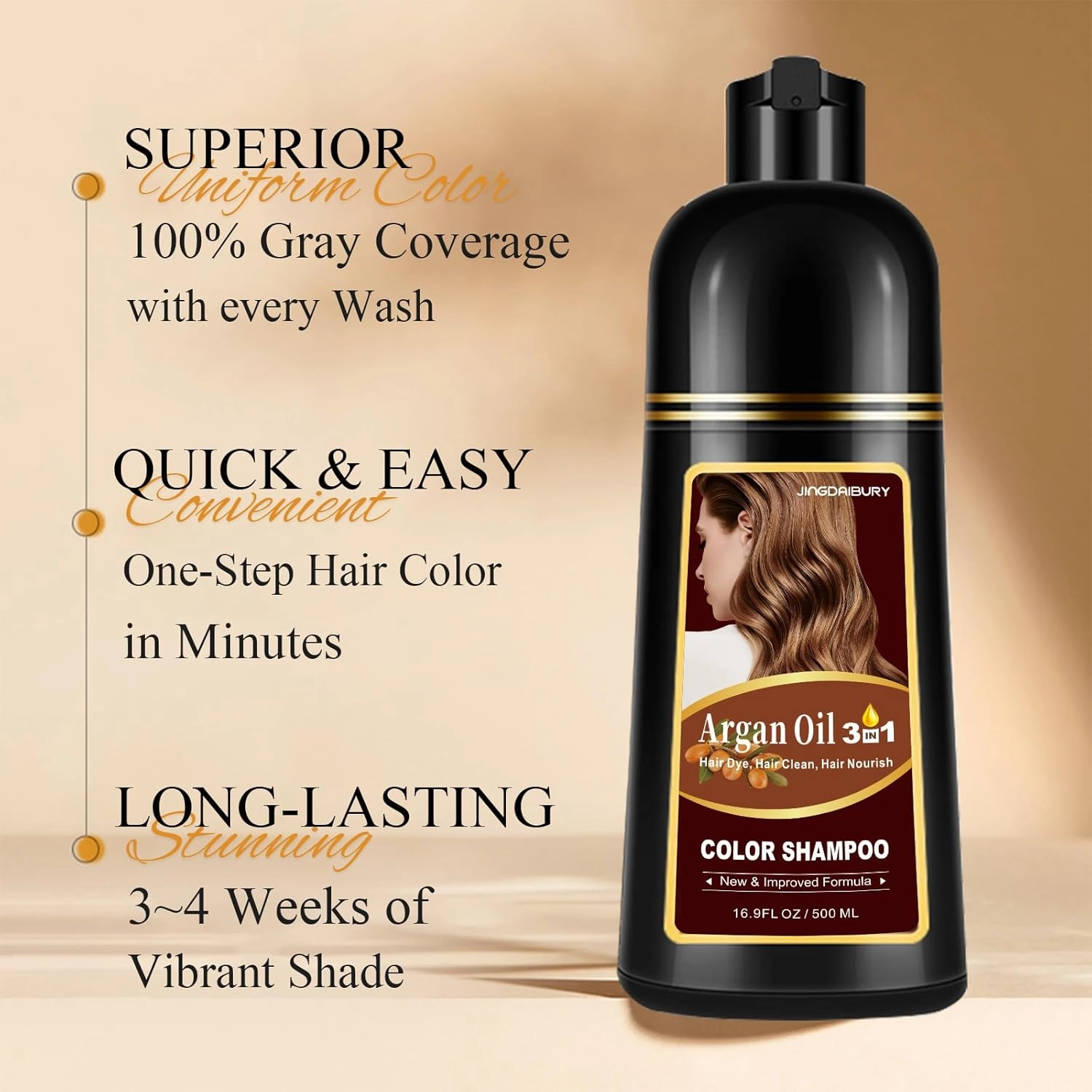 Dark Coffee Hair Dye Shampoo 3-in-1, Effective Gray Hair Coverage in Minutes, Argan Oil Hair Color Shampoo for Women Men, Instant Brown Shampoo Hair Dye, Lasts 4 Weeks, Damage-Free, Champu Para Canas