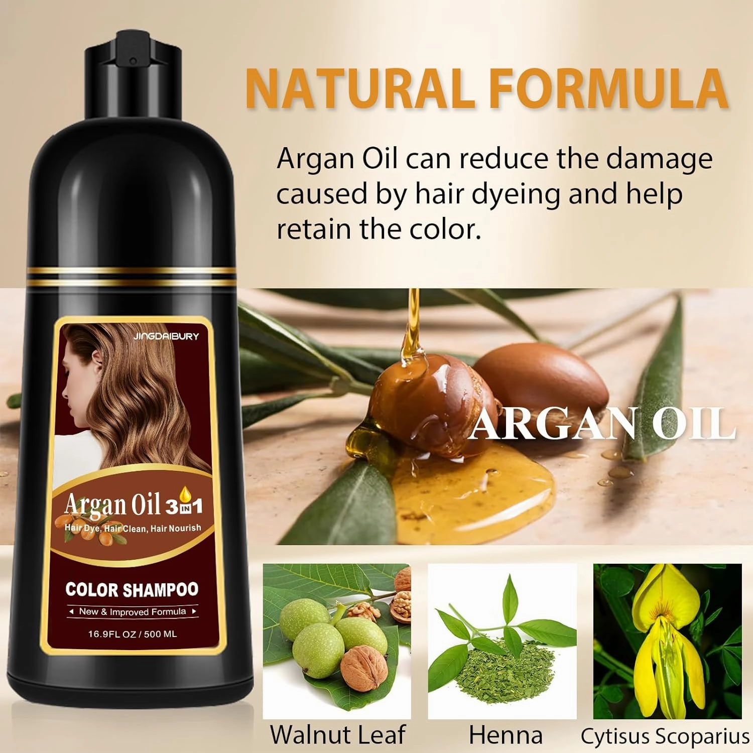 Dark Coffee Hair Dye Shampoo 3-in-1, Effective Gray Hair Coverage in Minutes, Argan Oil Hair Color Shampoo for Women Men, Instant Brown Shampoo Hair Dye, Lasts 4 Weeks, Damage-Free, Champu Para Canas