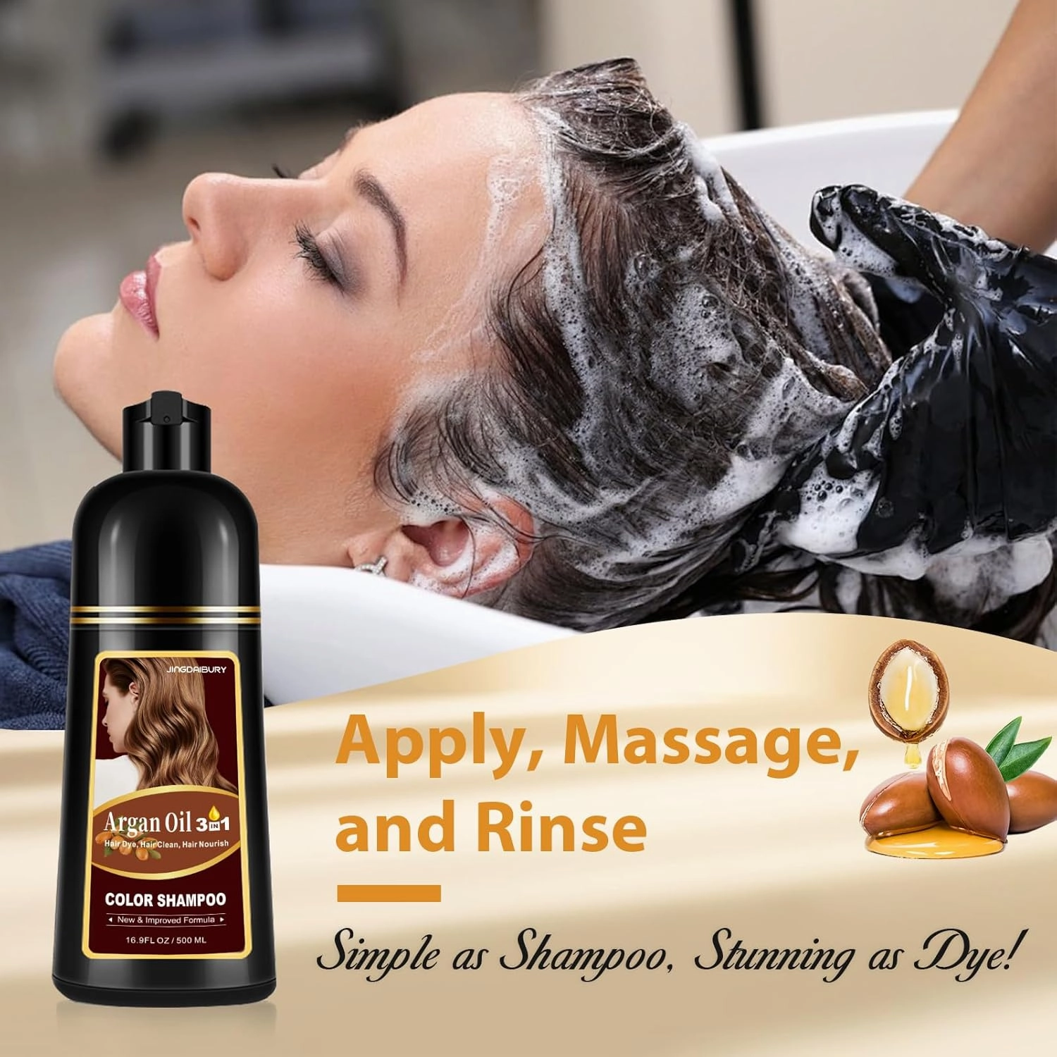 Dark Coffee Hair Dye Shampoo 3-in-1, Effective Gray Hair Coverage in Minutes, Argan Oil Hair Color Shampoo for Women Men, Instant Brown Shampoo Hair Dye, Lasts 4 Weeks, Damage-Free, Champu Para Canas
