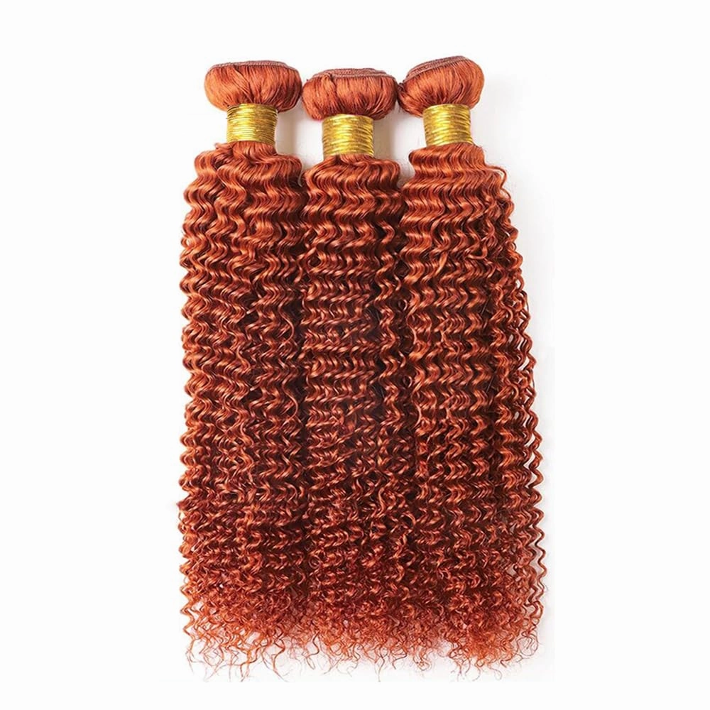 Dark Orange Bundles Color 350 Kinky Curly Human Hair Bundles 8 10 12 Inch Double Weft Ginger Orange Human Hair Weave Brazilian Virgin Kinky Curly Hair Extensions