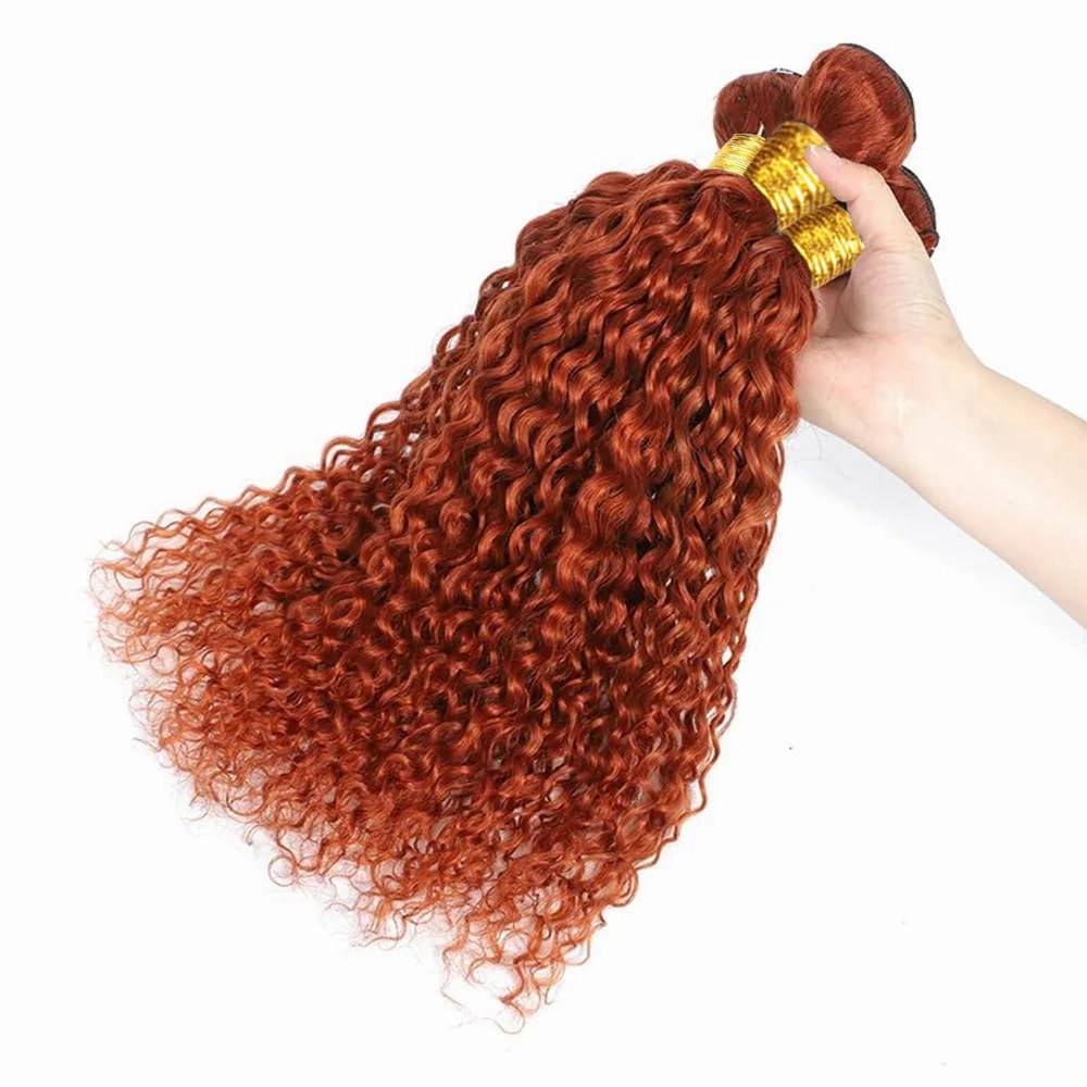 Dark Orange Bundles Color 350 Kinky Curly Human Hair Bundles 8 10 12 Inch Double Weft Ginger Orange Human Hair Weave Brazilian Virgin Kinky Curly Hair Extensions