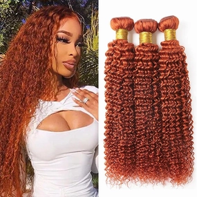 Dark Orange Bundles Color 350 Kinky Curly Human Hair Bundles 8 10 12 Inch Double Weft Ginger Orange Human Hair Weave Brazilian Virgin Kinky Curly Hair Extensions