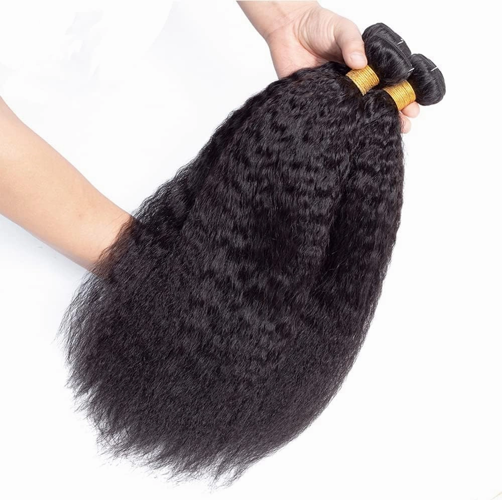 Datanala Brazilian Virgin Kinky Straight Human Hair Bundles 10 12 14Inch Yaki Straight Human Hair Weave Grade 12A 100% Unprocessed Remy Sew in Hair Extensions Natural Black Color