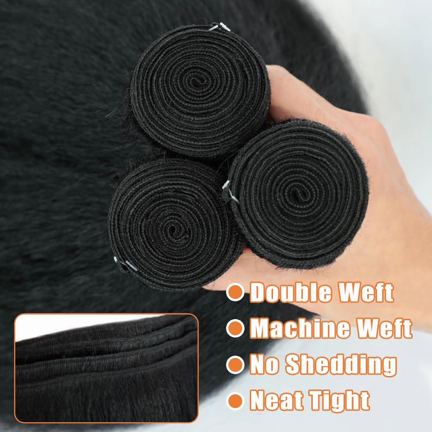 Datanala Brazilian Virgin Kinky Straight Human Hair Bundles 10 12 14Inch Yaki Straight Human Hair Weave Grade 12A 100% Unprocessed Remy Sew in Hair Extensions Natural Black Color