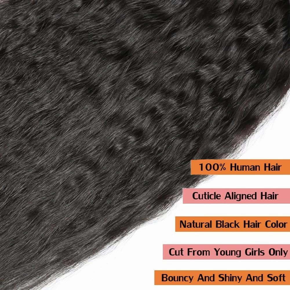 Datanala Brazilian Virgin Kinky Straight Human Hair Bundles 10 12 14Inch Yaki Straight Human Hair Weave Grade 12A 100% Unprocessed Remy Sew in Hair Extensions Natural Black Color