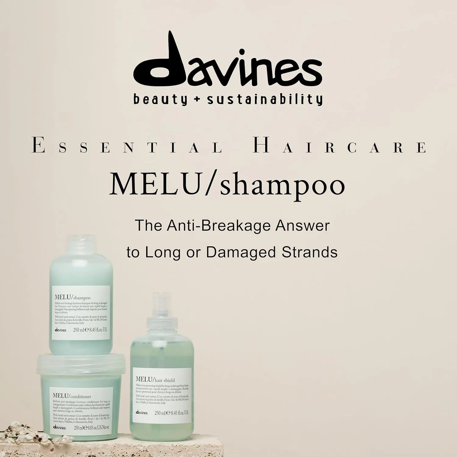 Davines MELU Shampoo, Anti-Breakage Cleansing For Long Or Damaged Hair