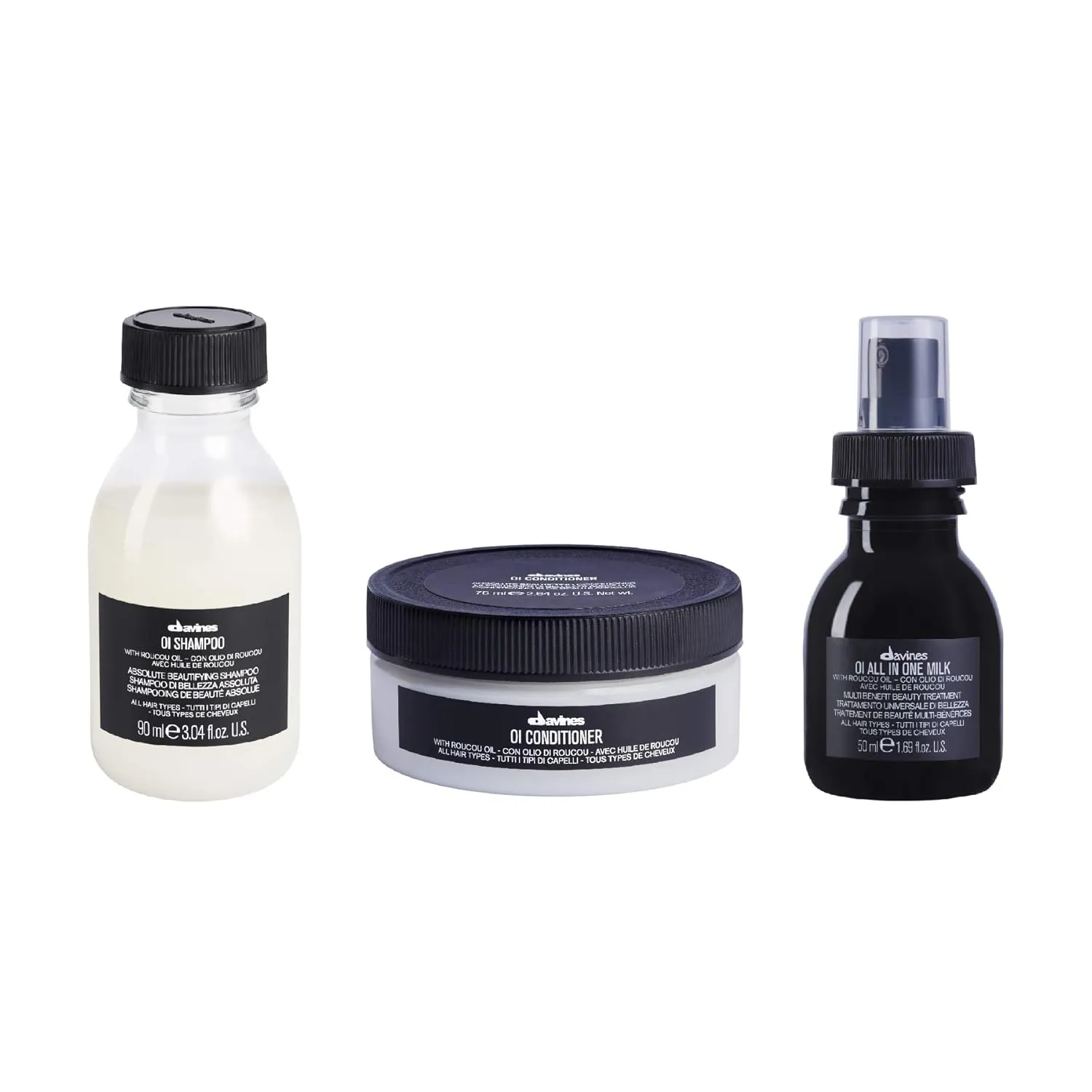 Davines OI Travel Set with OI Nourishing Shampoo & OI Conditioner & OI All In One Milk, for All Hair Types, Adds Silky-Smooth Shine & Volume, Softens And Restores Chemically Treated Hair