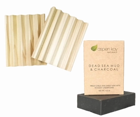 Dead Sea Mud & Charcoal Soap - Natural and Organic Ingredients & 2 Pack Soap Bar Dish, Draining Dish - 100% Natural Poplar Wood, No Chemical Varnish
