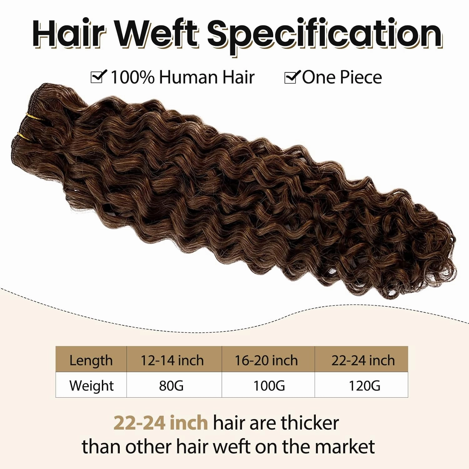 Deep Wave Bundles Human Hair Sew in Extensions 16 Inch 100G #4 Chocolate Brown Curly Hand Tied Weft Extensions Real Human Hair Invisible Wavy Sew in Wefts Full Head