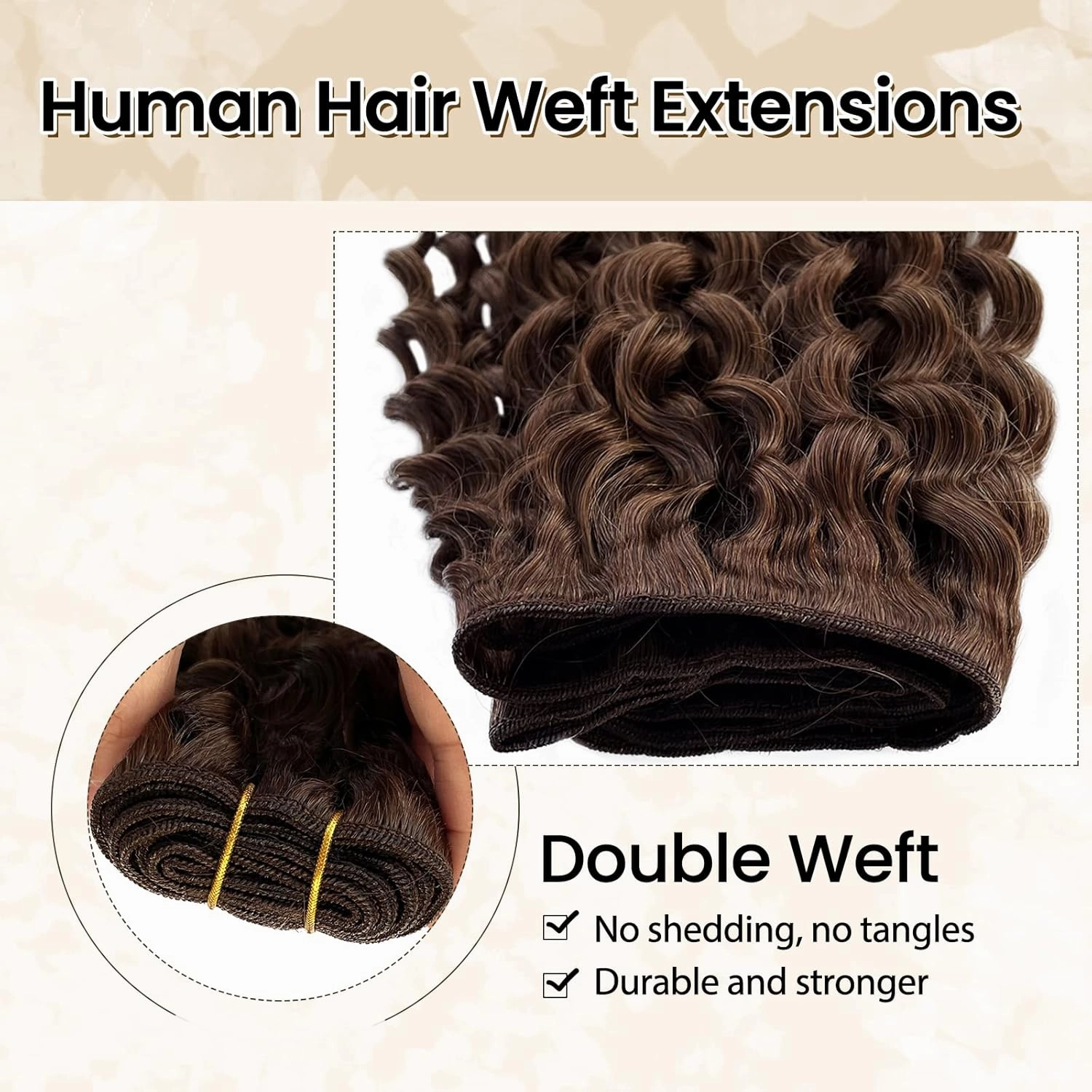 Deep Wave Bundles Human Hair Sew in Extensions 16 Inch 100G #4 Chocolate Brown Curly Hand Tied Weft Extensions Real Human Hair Invisible Wavy Sew in Wefts Full Head