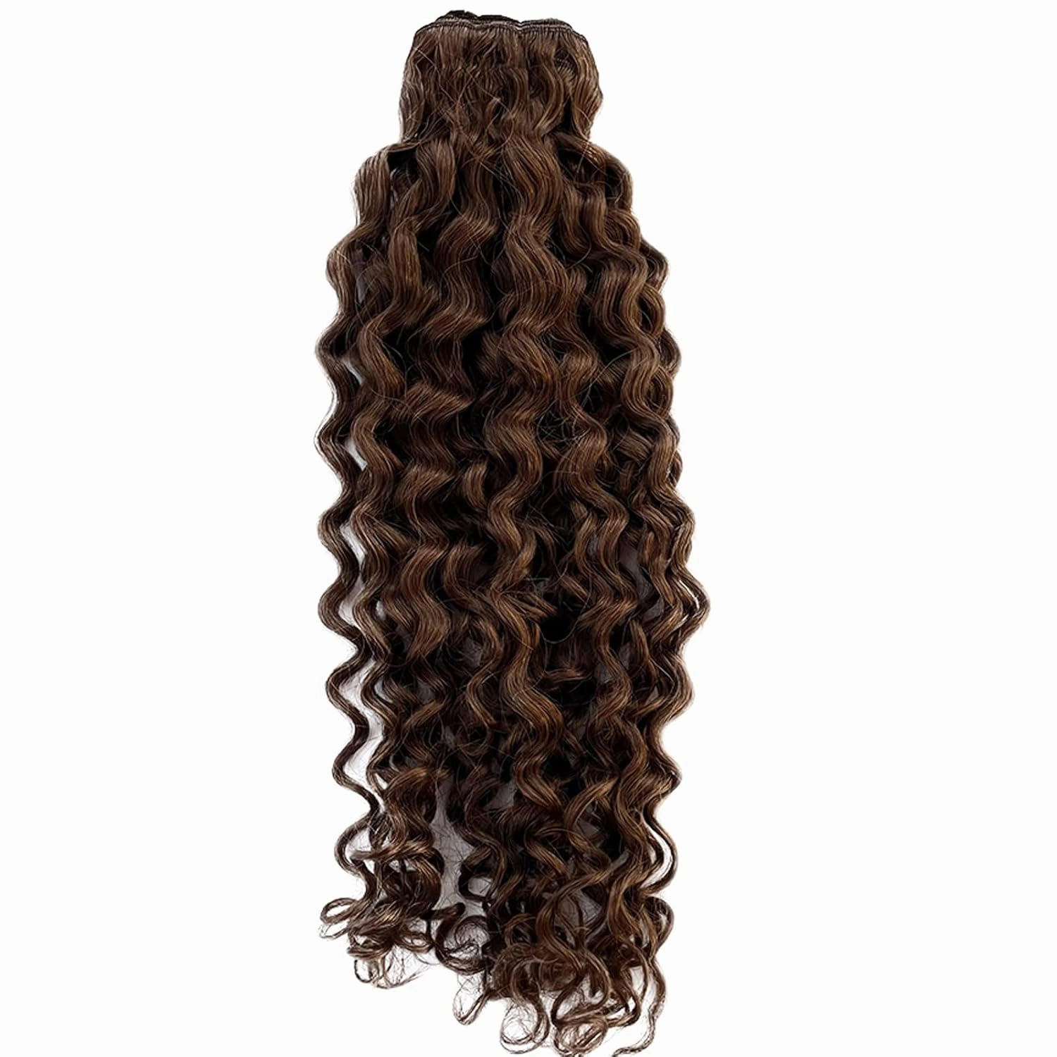 Deep Wave Bundles Human Hair Sew in Extensions 16 Inch 100G #4 Chocolate Brown Curly Hand Tied Weft Extensions Real Human Hair Invisible Wavy Sew in Wefts Full Head