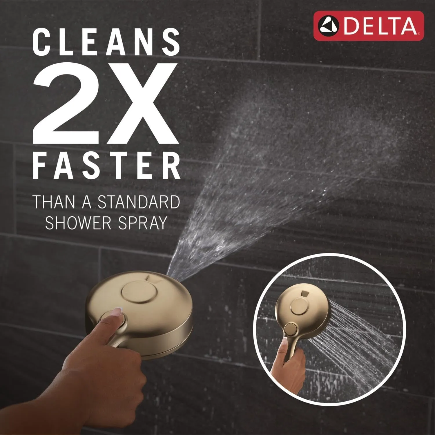 Delta Faucet 5-Setting HydroRain 2-in-1 Dual Shower Head with ProClean Spray, Gold Round Shower Head with Hose, Hand Held Shower Head, Champagne Bronze 75419CZ