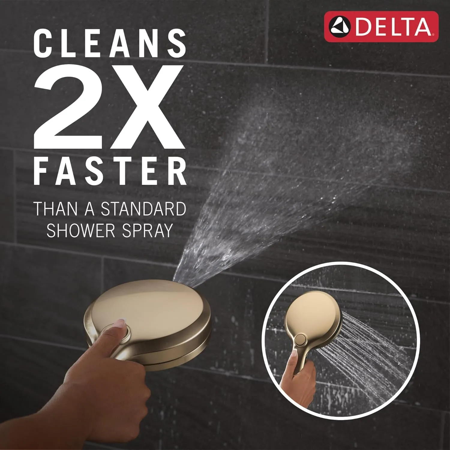 Delta Faucet 6-Setting In2ition 2-in-1 Dual Shower Head with ProClean Spray, Gold Round Shower Head with Hose, Hand Held, Champagne Bronze 75655CZ