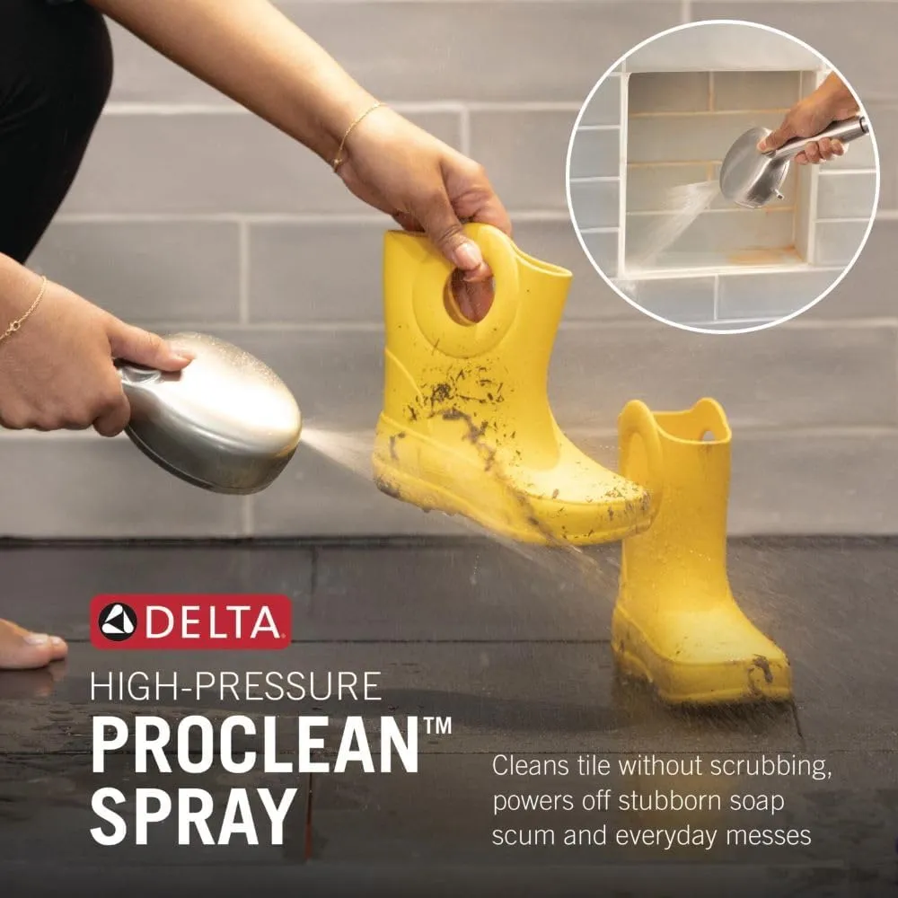 Delta Faucet 6-Setting In2ition 2-in-1 Dual Shower Head with ProClean Spray, Satin Nickel Round Shower Head with Hose, Hand Held Shower Head, Satin Nickel 75655SN