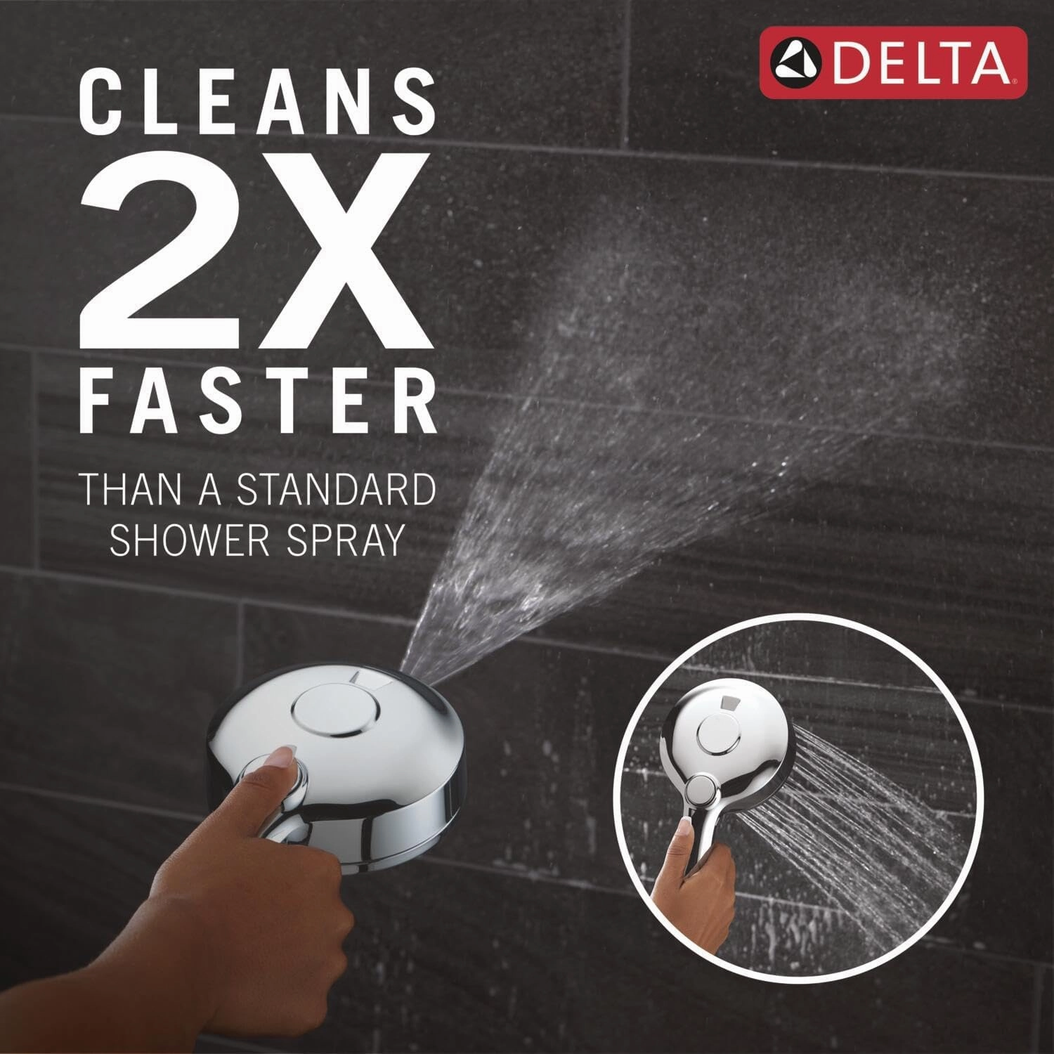 Delta Faucet 5-Setting HydroRain 2-in-1 Dual Shower Head with ProClean Spray, Chrome Round Shower Head with Hose, Hand Held Shower Head, Chrome 75419