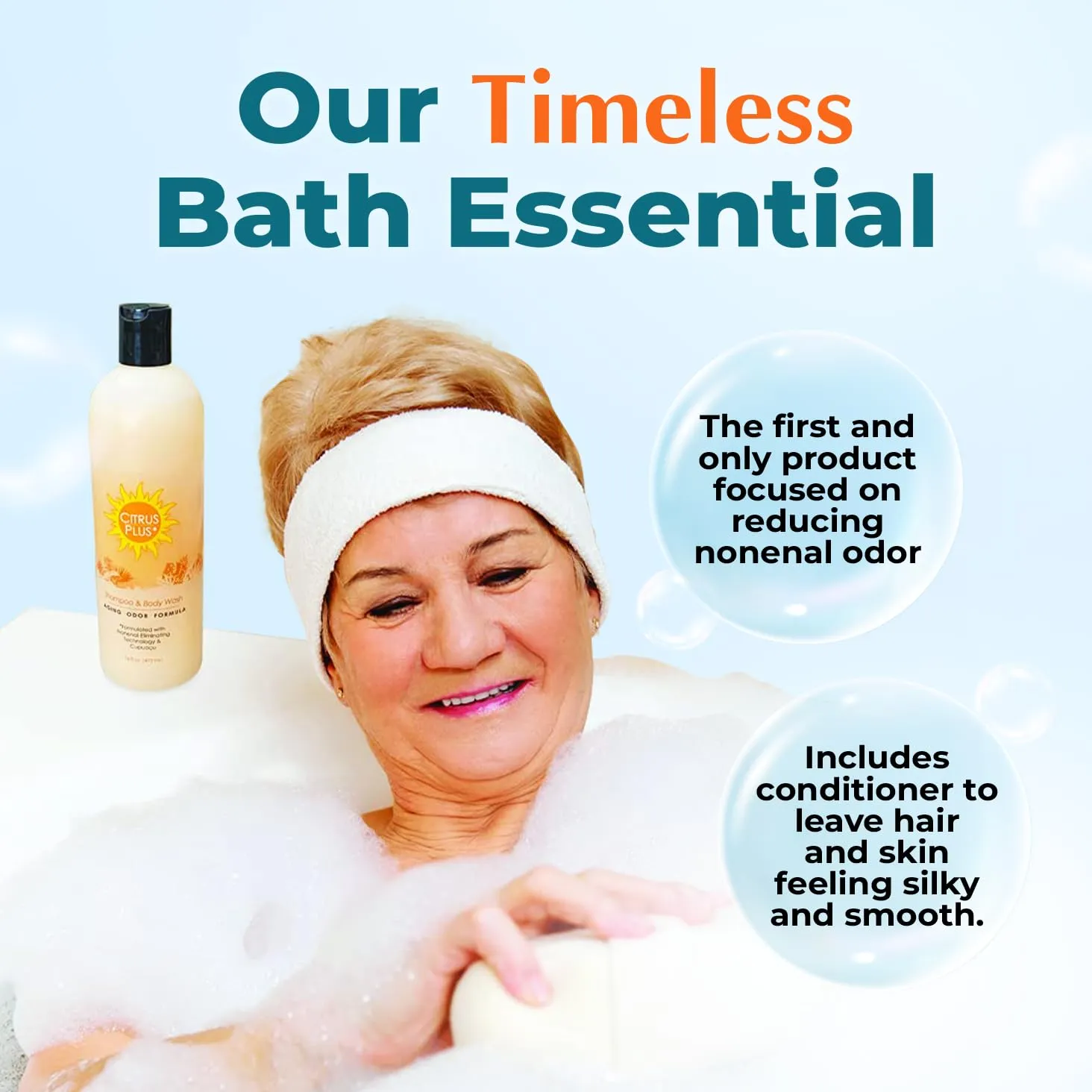 Deodorizing Citrus Plus Elder Shampoo and Body Wash by BoaVida with new leak-proof cap, Soap Made with Persimmon to Treat the Presence of Nonenal and Remove Old Person Smell, 16 oz