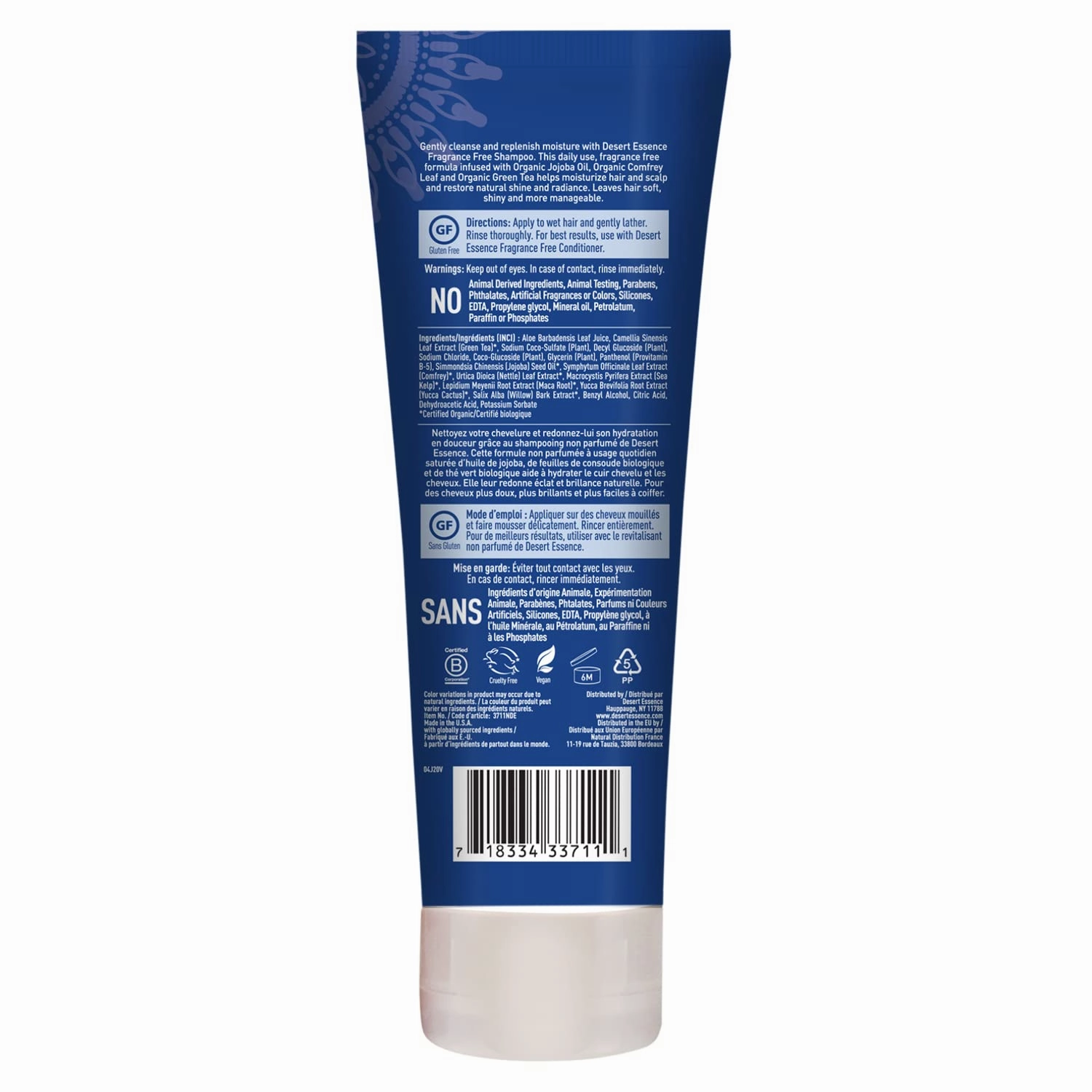 Desert Essence Fragrance Free Shampoo - Pure - 8 Fl Ounce - Pack of 3 - Unscented - Gloss & Shine - Strengthens Hair - Soft & Revitalized - Green Tea - Vitamins & Minerals - Jojoba Oil