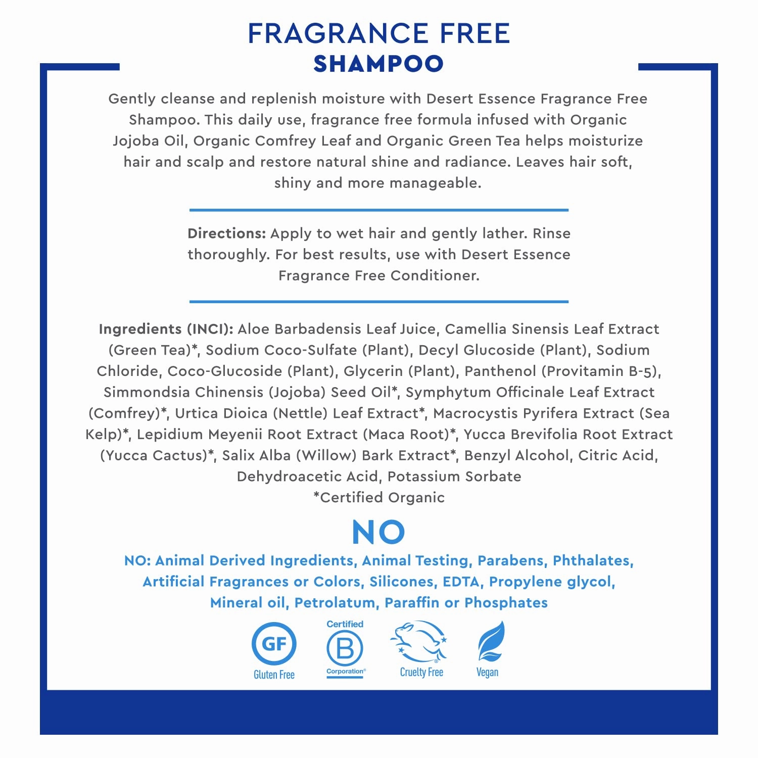 Desert Essence Fragrance Free Shampoo - Pure - 8 Fl Ounce - Pack of 3 - Unscented - Gloss & Shine - Strengthens Hair - Soft & Revitalized - Green Tea - Vitamins & Minerals - Jojoba Oil