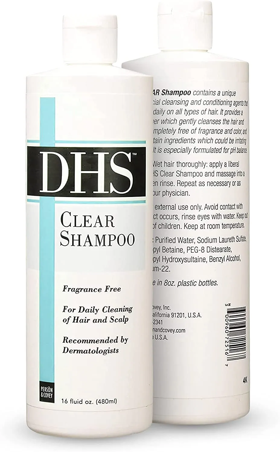 Dhs Clear Hair Shampoo For Daily Cleaning Of Hair And Scalp, Fragrance Free - 16 Oz (Pack of 4)