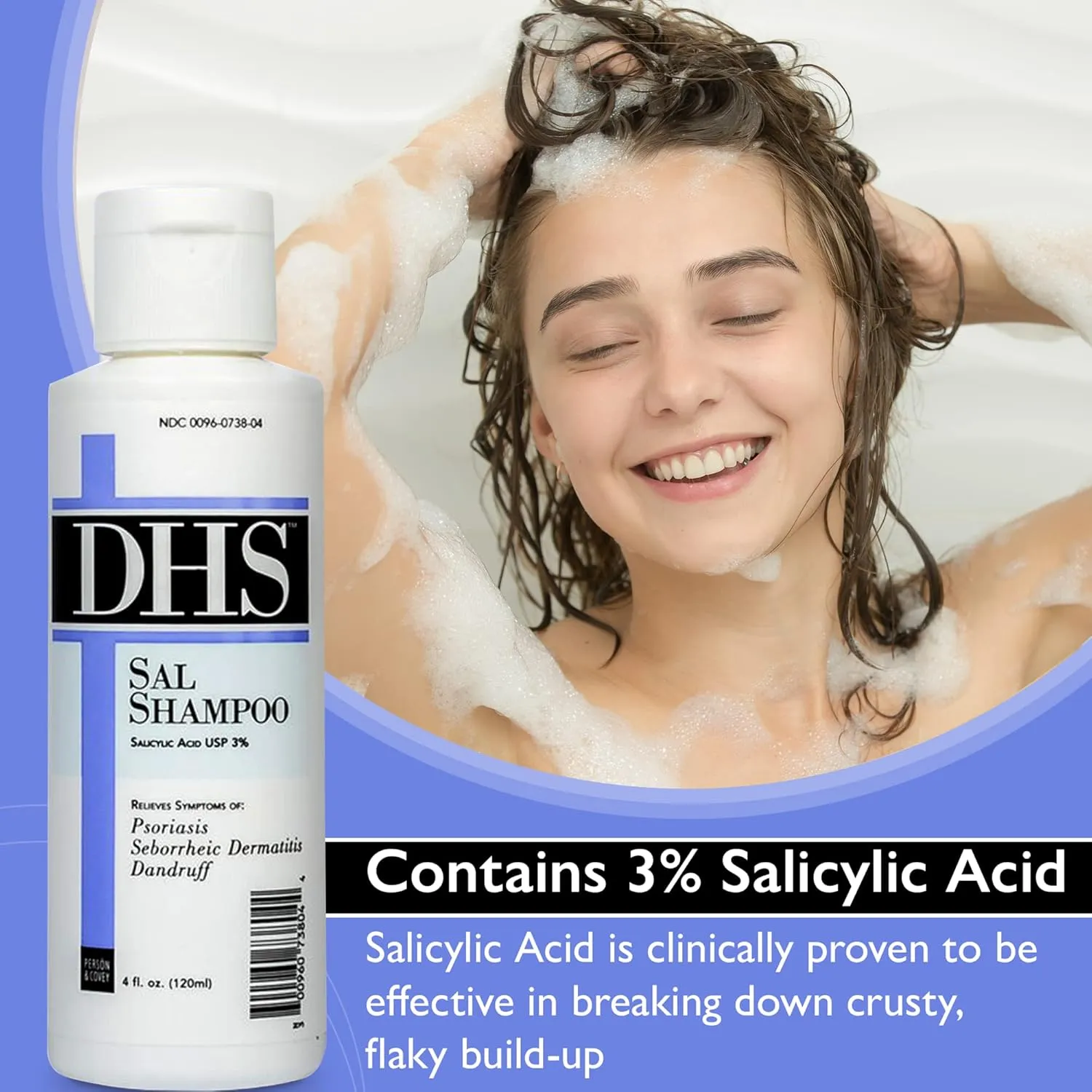 DHS SAL Shampoo - Maximum Strength Shampoo for Psoriasis, Eczema, and Dandruff/Medicated Anti-Dandruff Shampoo Reduces Oil, Treats Itchy Scalp with Salicylic Acid/PBA-free, Fragrance-free / 4oz