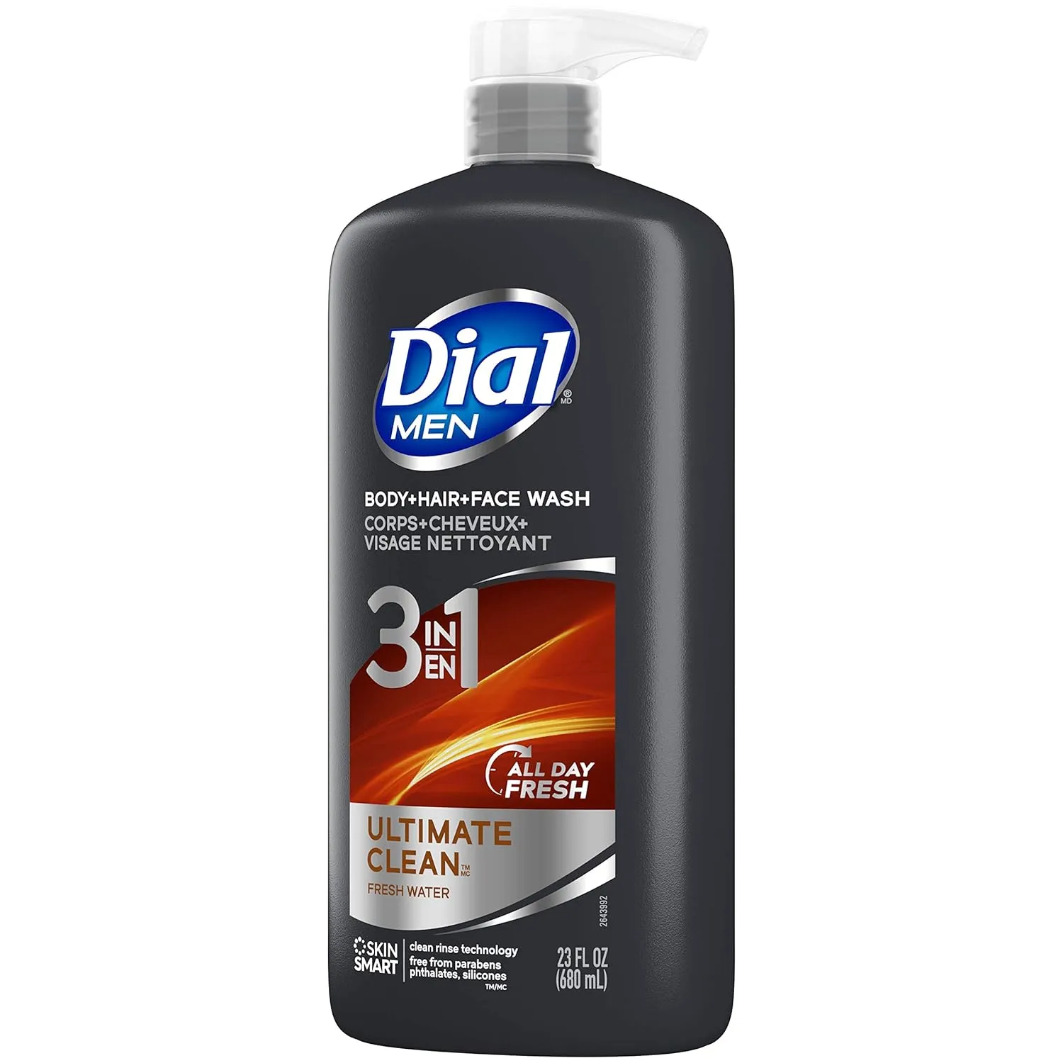 Dial Men 3 in1 Body, Hair and Face Wash, Ultimate Clean, 23 fl oz (Pack of 3)