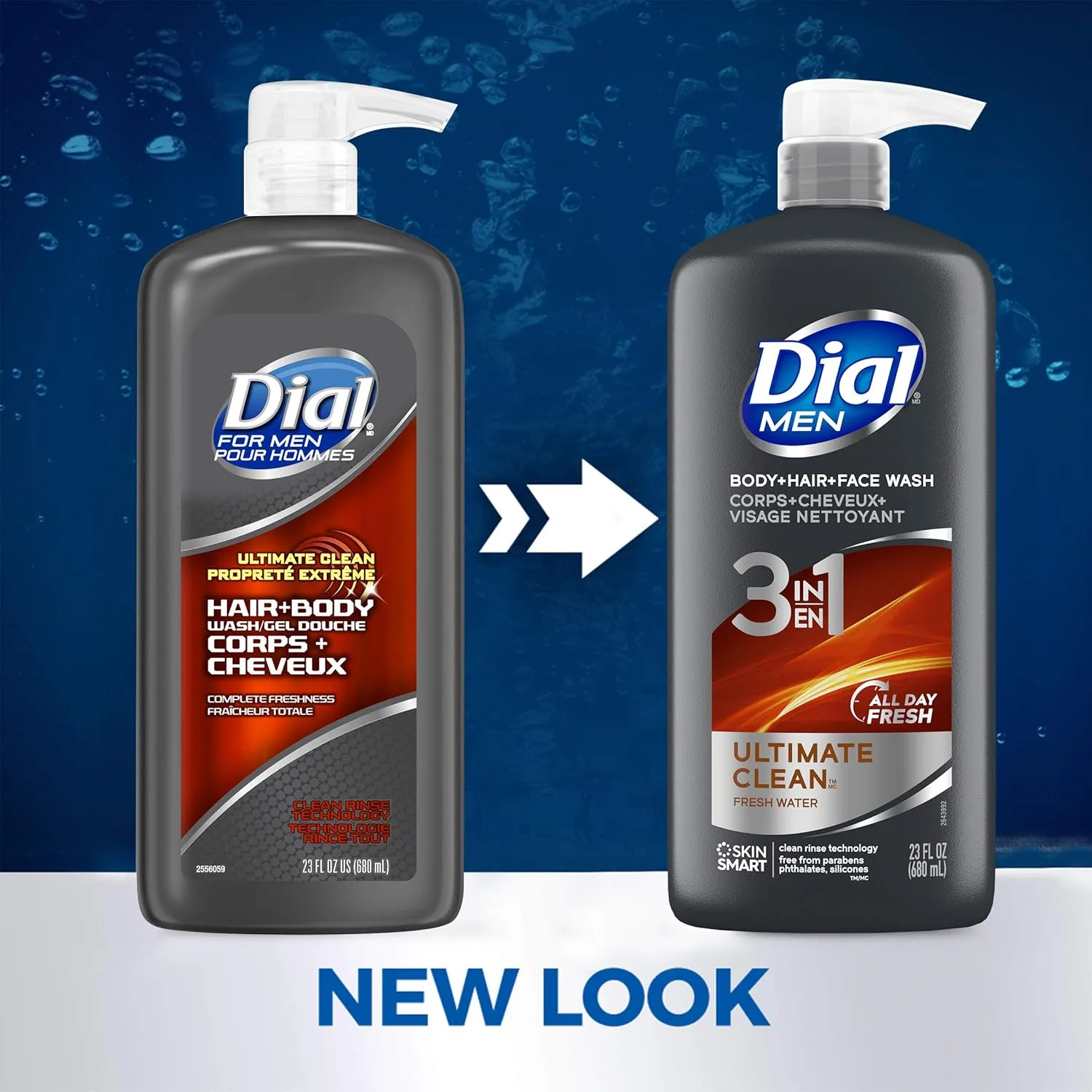 Dial Men 3 in1 Body, Hair and Face Wash, Ultimate Clean, 23 fl oz (Pack of 3)