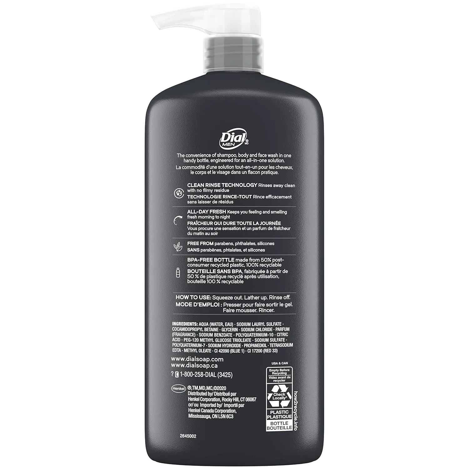 Dial Men 3 in1 Body, Hair and Face Wash, Ultimate Clean, 23 fl oz (Pack of 3)