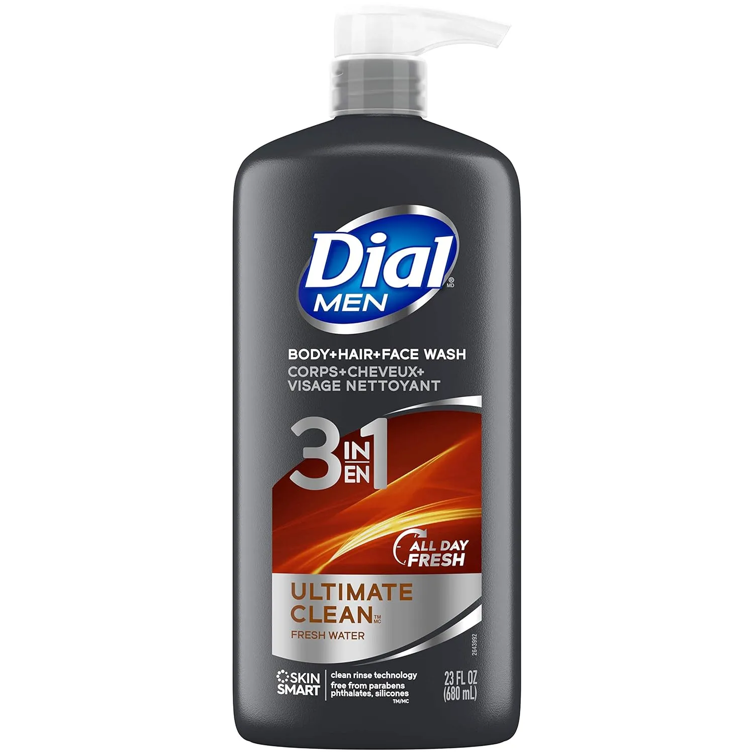 Dial Men 3 in1 Body, Hair and Face Wash, Ultimate Clean, 23 fl oz (Pack of 3)