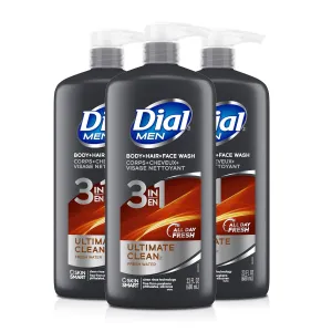 Dial Men 3 in1 Body, Hair and Face Wash, Ultimate Clean, 23 fl oz (Pack of 3)