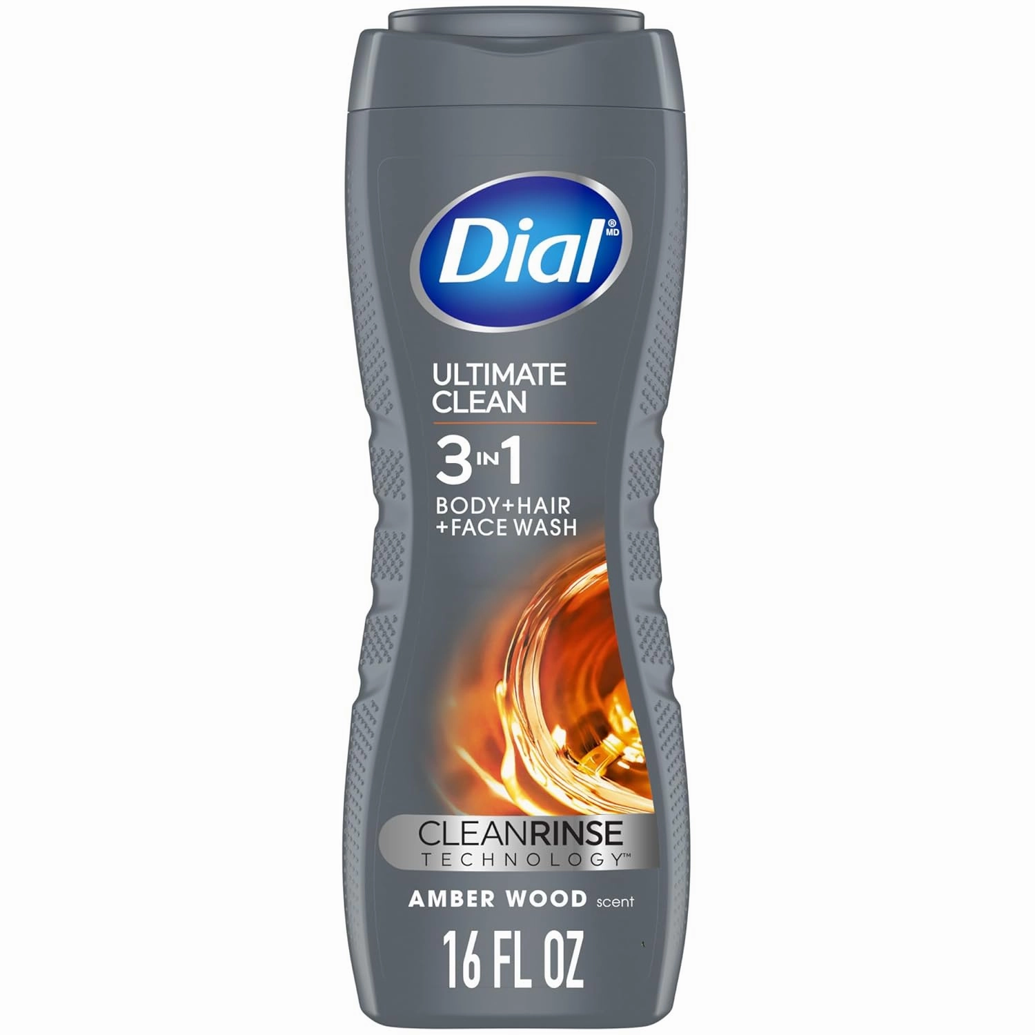 Dial Men 3in1 Body, Hair and Face Wash, Ultimate Clean, Amber Woods Scent, 16 fl oz, Pack of 4